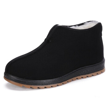 老北京布鞋男加绒加厚保暖羊毛爸爸靴防滑传统老人棉鞋男冬季老头黑色
