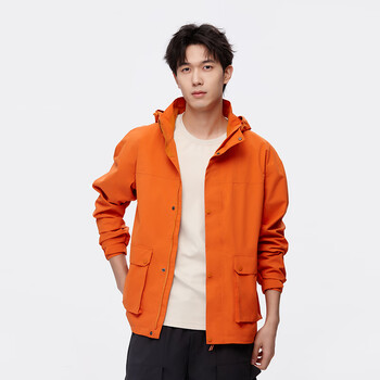 诺诗兰冲锋衣男新款单层户外运动工装防水防风防泼水硬壳登山服柿橙色