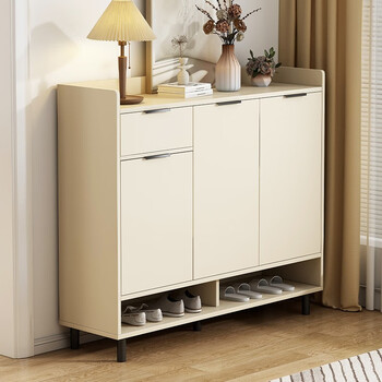 宜造（YIZAO）鞋柜门口家用2023新款大容量北欧玄关收纳储物柜入户鞋柜一体柜 【全新升级】奶白香槟色90CM 自主安装