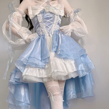 褐舟洛丽塔裙子正版全套蓝色ita连衣裙洋装设计前短后长花嫁重工大蝴