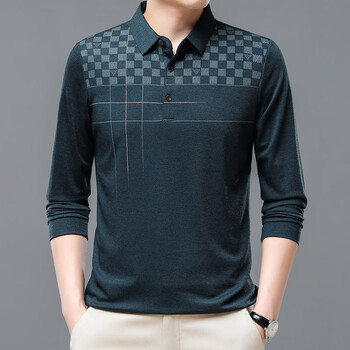 酷奇袋鼠长袖t恤男纯棉春秋中老年宽松大码休闲薄款翻领爸爸装汗衫f06