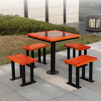 定制小区户外休闲桌椅室外木象棋棋盘靠背座椅公园架空层一桌四椅msj