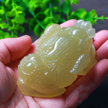 如慕520礼物送男女友青白玉三足金蟾手把件 手把件男士随身把玩玉石礼