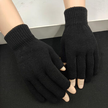 半指手套男女士保暖手套薄款半截露指学生手套三指lj漏三指e黑色1双