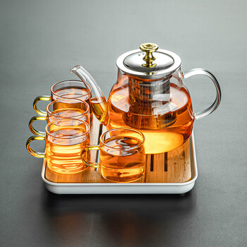 瓷牌茗耐热玻璃茶具套装家用功夫茶具带过滤不锈钢内胆泡花茶壶茶杯整套金盖 雅趣壶 金色杯5件套 小四方密胺盘 图片价格品牌报价 京东