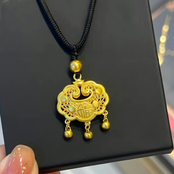 999平安福字锁包挂520情人节礼物送女友 足金中版平安锁吊坠 1颗金珠