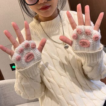 手套diy材料包毛线手工编织自制抖音同款手织秋冬半指手套女 猫爪手套