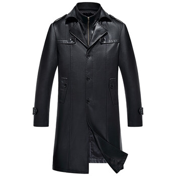 幻斯贝huansubei中老年大衣男长款过膝爸爸秋冬装外套老人pu皮衣男