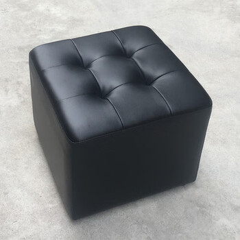 真皮沙发脚踏凳真皮墩子沙发凳脚踏四方皮凳换鞋凳茶几凳皮凳子 黑色
