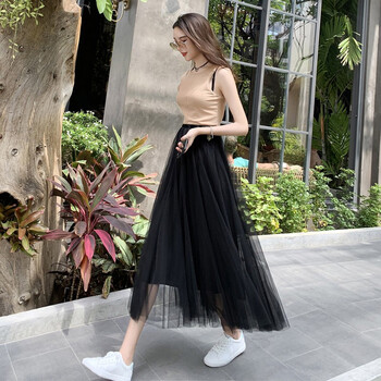 谷缇裙长黑纱女裙裙仙沙滩中长裙子半身裙