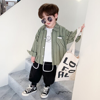 di camerino)男童长袖衬衫春秋款2023新款男孩帅气条纹衣服儿童装春季