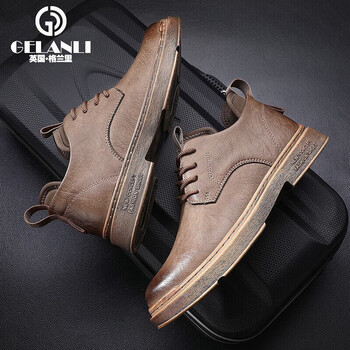 格兰里(GELANLI)低帮马丁靴男春季新款皮鞋百搭工装男鞋加绒保暖棉靴男 棕色-高端男鞋 42