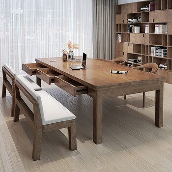 铁皇帝客厅实木大书桌带抽屉办公桌家用工作台多人写字学习桌长条会议