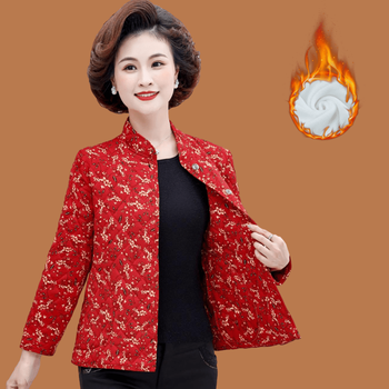 棉衣老人奶奶加绒加厚驼绒妈妈装冬季大码棉袄外套红色xl建议80100斤