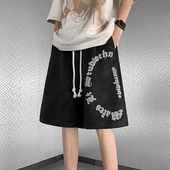 美式复古做旧短裤男夏季潮牌宽松运动五分裤青少年潮流休闲中裤黑色m