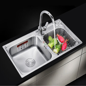 力醒加厚不锈钢水槽双槽套餐带插刀架厨房洗菜盆碗池双盆201钢75x40