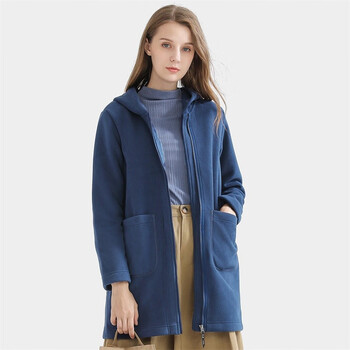 户外抓绒衣女秋季连帽中长款摇粒绒运动抓绒衣休闲外套aba9w1z2101