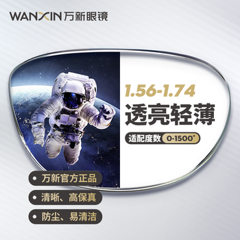 万新(WAN XIN) 万新近视眼镜配眼镜框高清非球面现片男女金属钛多种框型选择 来架加工+升级镜框咨询客服 1.74非球面镜片(近视酷薄)