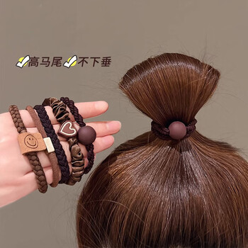 玖维娅发绳毛绒发圈新款圣诞百搭扎头发橡皮筋儿童丸子头头绳发饰品 FQ#115咖色5件套