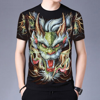 带龙图案的男衣服夏天的短袖中国龙图案t恤3d印花学生青年上衣弹力