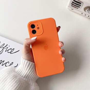 手机壳11promax液态硅胶13promax软边底绒防摔镜头保护套金橘色摄像头