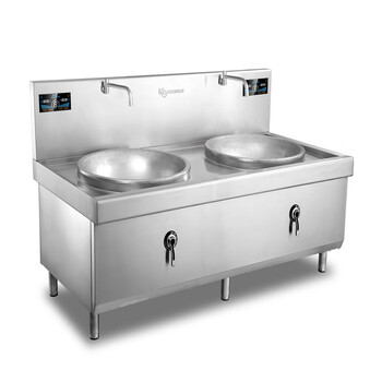 名厨磁电800双头大锅灶(20kw 20kw) 304不锈钢外壳 明火仿真不断火
