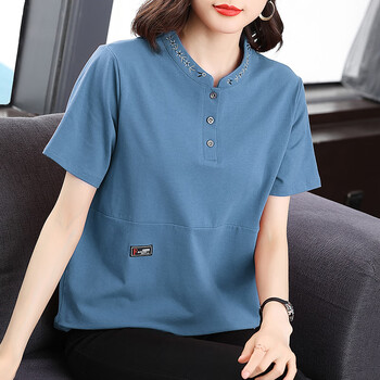 eoenkky夏天妇女人穿的纯棉短袖t恤40-50岁全棉半袖体恤汗衫 蓝色 m