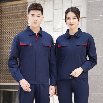秋季薄款工作服长袖套装男耐磨汽修电焊工厂车间建筑工程劳保服藏蓝红