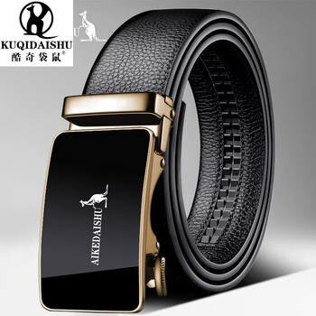 酷奇袋鼠联名袋鼠皮带男士眞牛皮自动扣腰带牛皮商务青年休闲西裤带