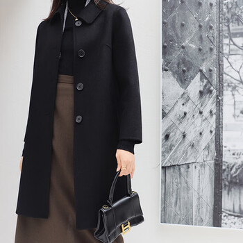 双面羊绒大衣女中长款羊毛呢子大衣女双面尼子2022秋冬新款韩版 黑色
