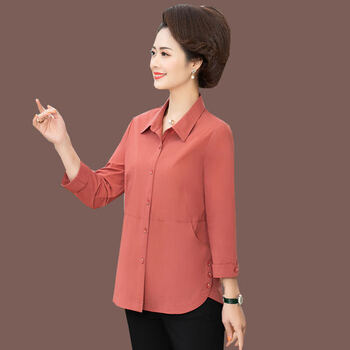 君芳雅中老年衬衫女长袖春夏季新款老年人夏装上衣服大码中年妈妈装衬衣 203橙红色 3XL （建议125-140斤）