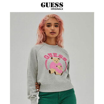 GUESS ×Originals女圆领小熊LOGO加绒卫衣-W1BQK9YH0 LHY-浅灰色 XS