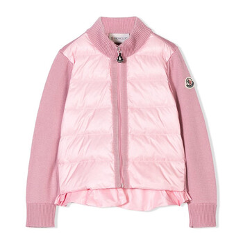 moncler 蒙口 奢侈品童装 女童粉色羊毛羽绒拼接拉链立领羽绒外套