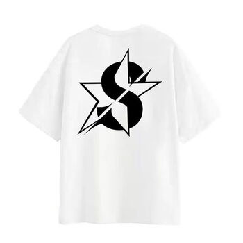 sta纯棉幻影国潮五角星印花短袖t恤宽松情侣圆领男女黑白上衣白色100