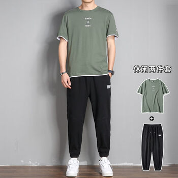 tvaj25岁30-40岁男人青年人夏天穿的短袖运动套装短袖运动套装男夏季