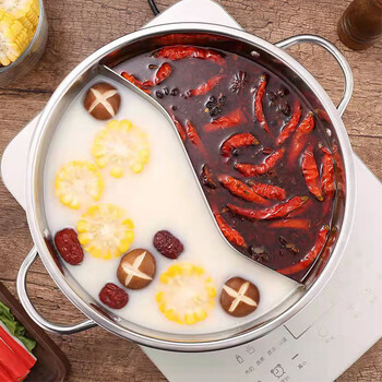 myci火锅鸳鸯锅通用小火锅鸳鸯锅平底汤锅电磁炉通用火锅盆不锈钢汤锅