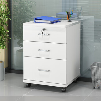 佳家林 文件柜资料活动办公打印机柜电脑桌下柜收纳储物移动滑轮矮柜子 暖白色三抽单锁40*40*56cm