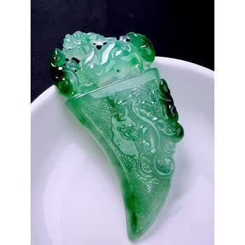 发源地冰飘花龙牙吊坠翡翠18k金镶钻缅甸a货玉石珠宝送女友礼物尺寸