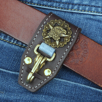 穿皮带腰带上的钥匙扣牛皮男腰挂匙钥扣男士腰式挂件勾扣鹰头深咖色