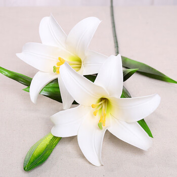 香水百合花仿真花束客厅装饰花插花娟花pu干花百合花单支两花一蕾白色