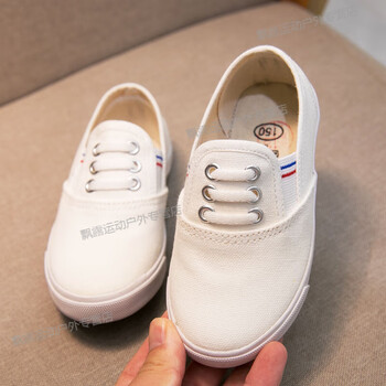 儿童体操鞋男童白球鞋女童帆布鞋幼儿园小白鞋学生舞蹈 白色松紧带