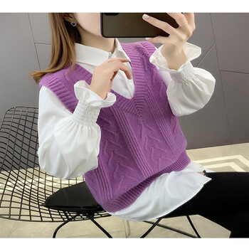 套装【马甲 衬衣】紫色>泫雅风初中生女生轻熟舒适 l 建议110-120斤>