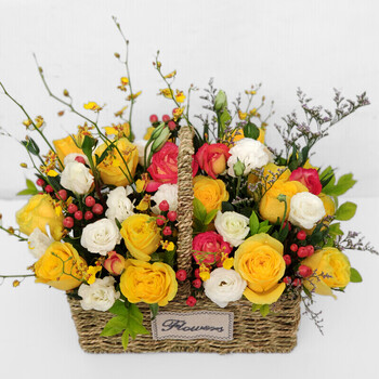 鲜花同城配送红玫瑰康乃馨混搭手提花篮生日礼物送妈妈老师领导探望