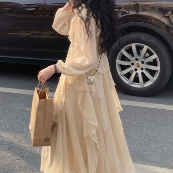 礼服装女wasei水冰冰2022早春款连衣裙香槟仙女裙春季裙子纯欲套装