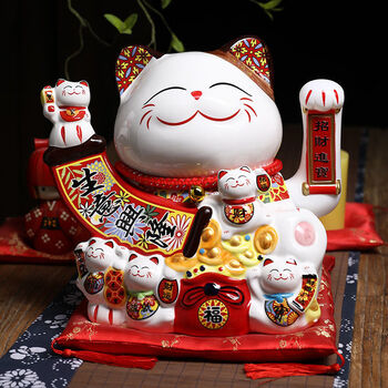 招财猫电动摇手摆件 招财小牛猫招财猫摆件电动摇手开业礼品店铺家用