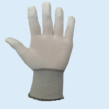 浸胶涤纶十三针防滑手套 pu无尘耐用劳保手套 白色涂指灰色锁边 12双