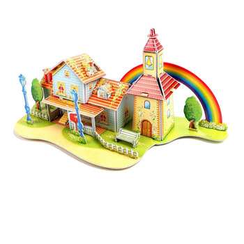 纸质立体拼图儿童手工玩具手工模型diy建筑拼图689k彩虹屋
