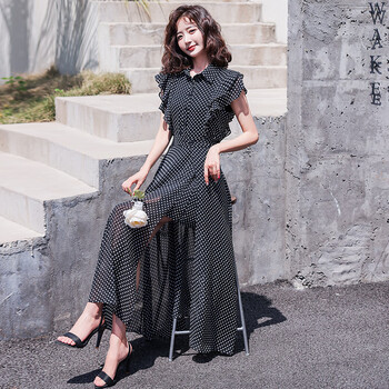 京霆美丽衣橱连衣裙女夏感2023年新款气质洋气别致惊艳波点雪纺两图片