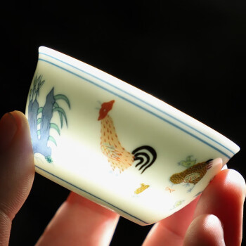 祥业茶杯：大明成化斗彩鸡缸杯优质陶瓷茶具品茗杯礼盒装