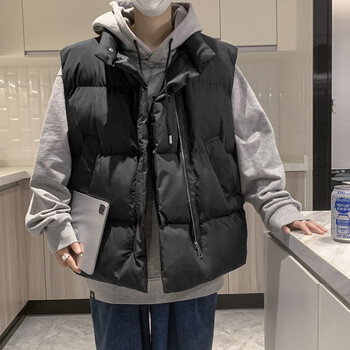 青少年初高中男生羽绒服马甲大学生男外穿新款秋冬季加绒坎肩宽松加厚潮流马夹背心外套 黑色 XL